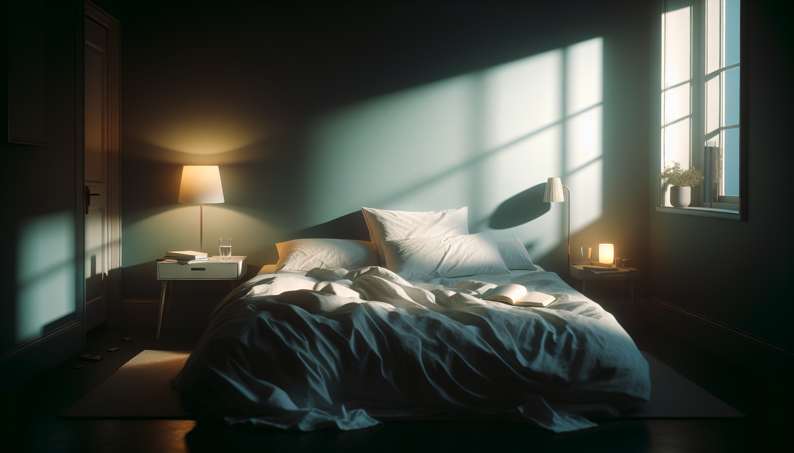 Adulto com TDAH em quarto escuro olhando para o teto, ilustrando dificuldades de sono causadas pelo TDAH